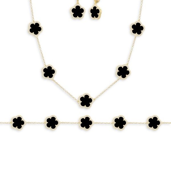 3-Piece 14K Goldplated Onyx & Cubic Zirconia Necklace Earrings & Bracelet Set